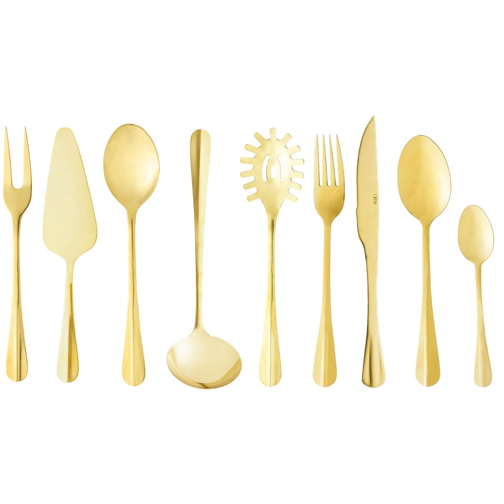 Jogo de Cozinha 29 Peças Faqueiro + Utensilios Inox Dourado Positano Gourmet Lyor