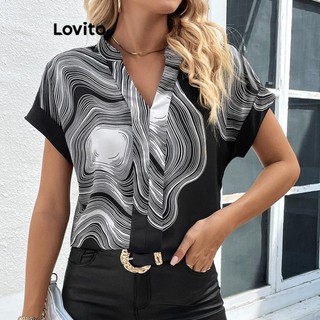 Lovito Blusa casual com padrão geométrico para mulheres LNL72175 em Oferta na Shopee