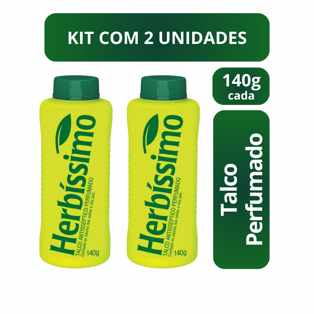 Kit c2 Talco Antisséptico Herbíssimo Perfumado 140G Contra Coceiras e irritações