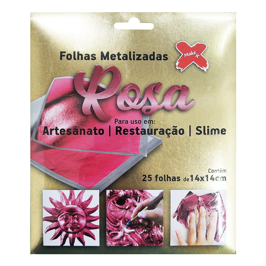 Folhas Rosa Metalizadas - Ref. 6117 - 25 unidades - Make Mais - Rizzo