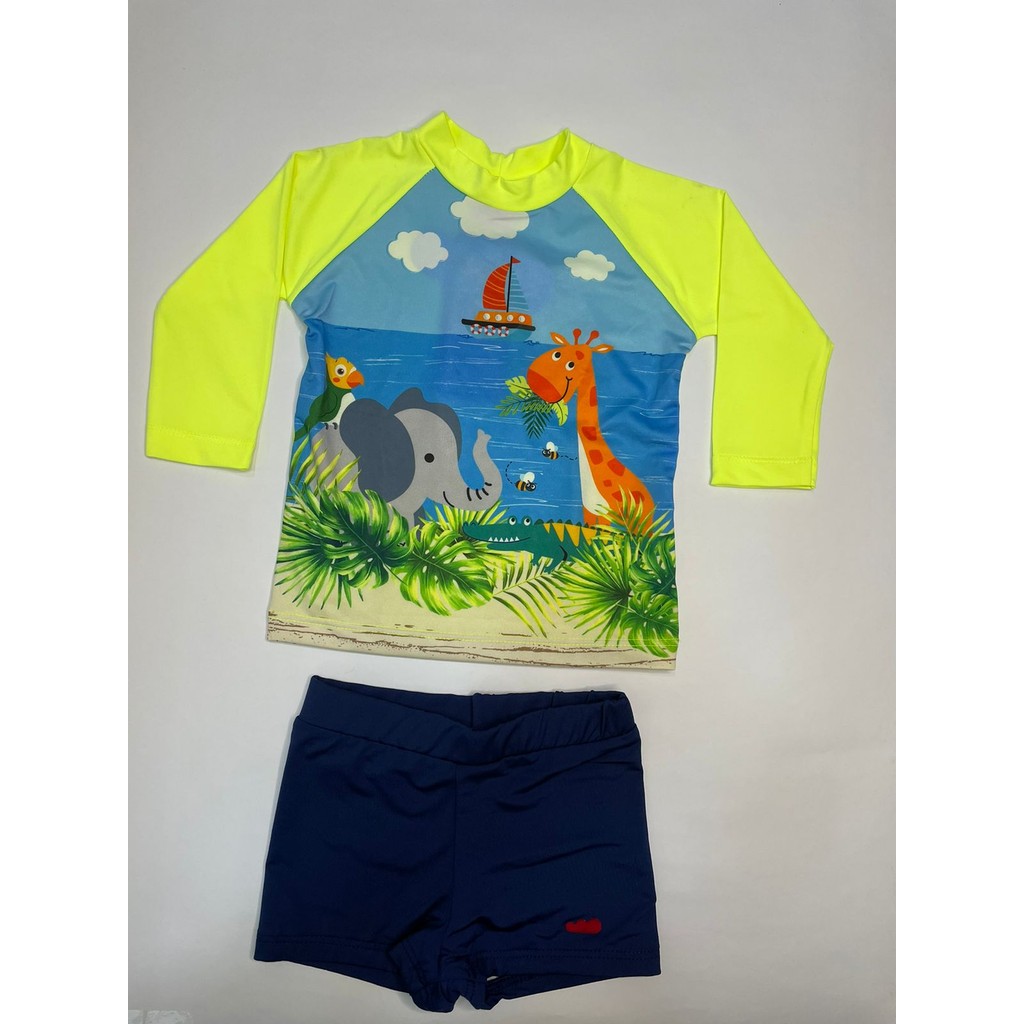CONJUNTO BEBÊ MARLAN UV SURFISTA PRAIA SAFARI CAMISETA SUNGA