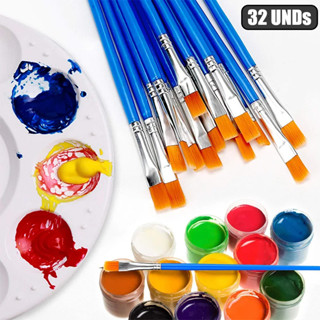 Kit 32 Pincéis Para Pintura Pontas Chata Artesanato Tinta Acrílica Aquarela Óleo Guache Arte Nylon em Oferta na Shopee