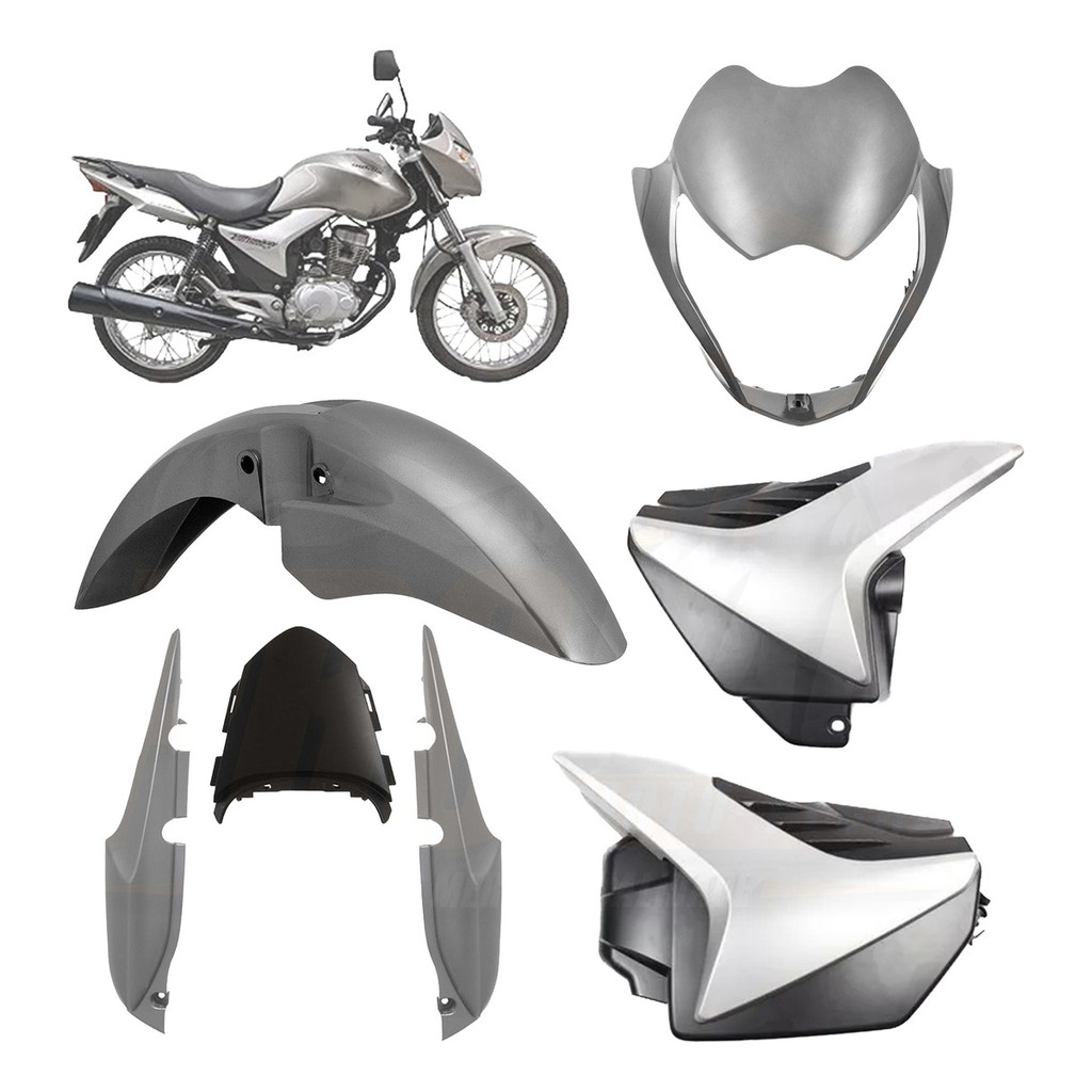 Conjunto Plástico Moto Cg Titan 150 2009 Prata Lumiar Carenagem Farol Rabeta Paralama Tampa Lateral