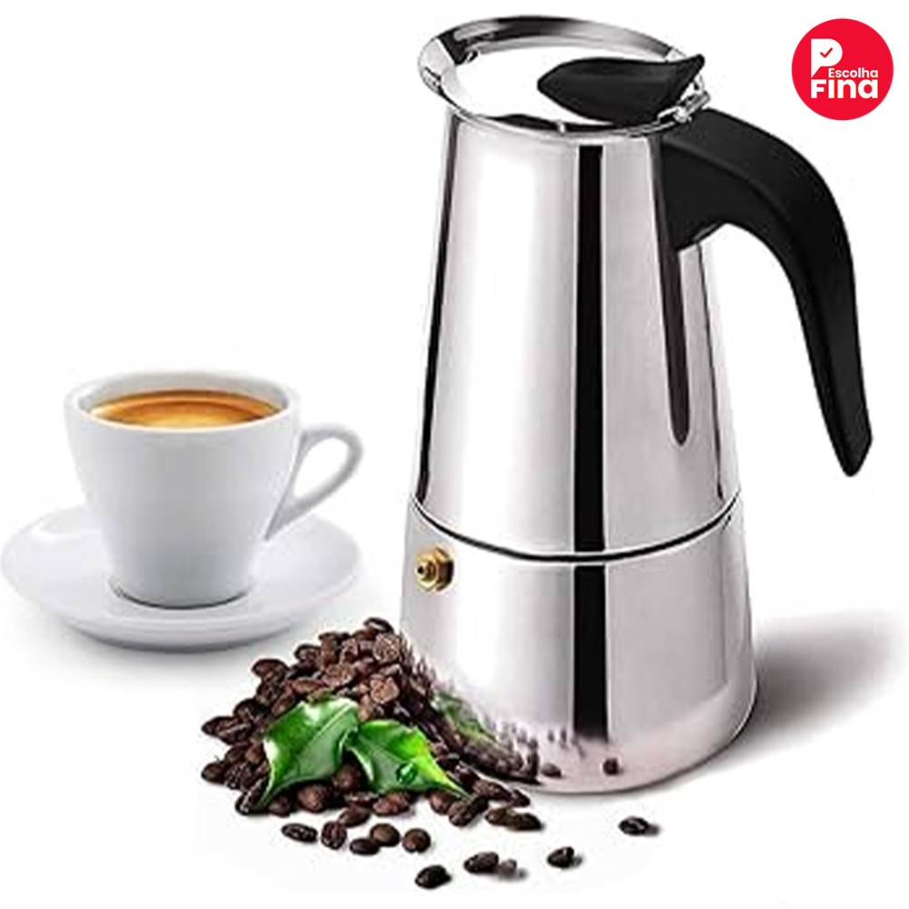 Imagem Máquina de Café Italiana Inox 9 Xícaras - Expresso e Moka 4 a 6 Xícaras para Casa e Comercial