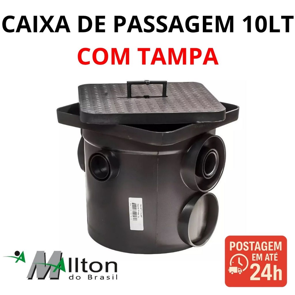 Caixa De Passagem Inspeção De Esgoto Preta 10 Litros Mallton Com Tampa