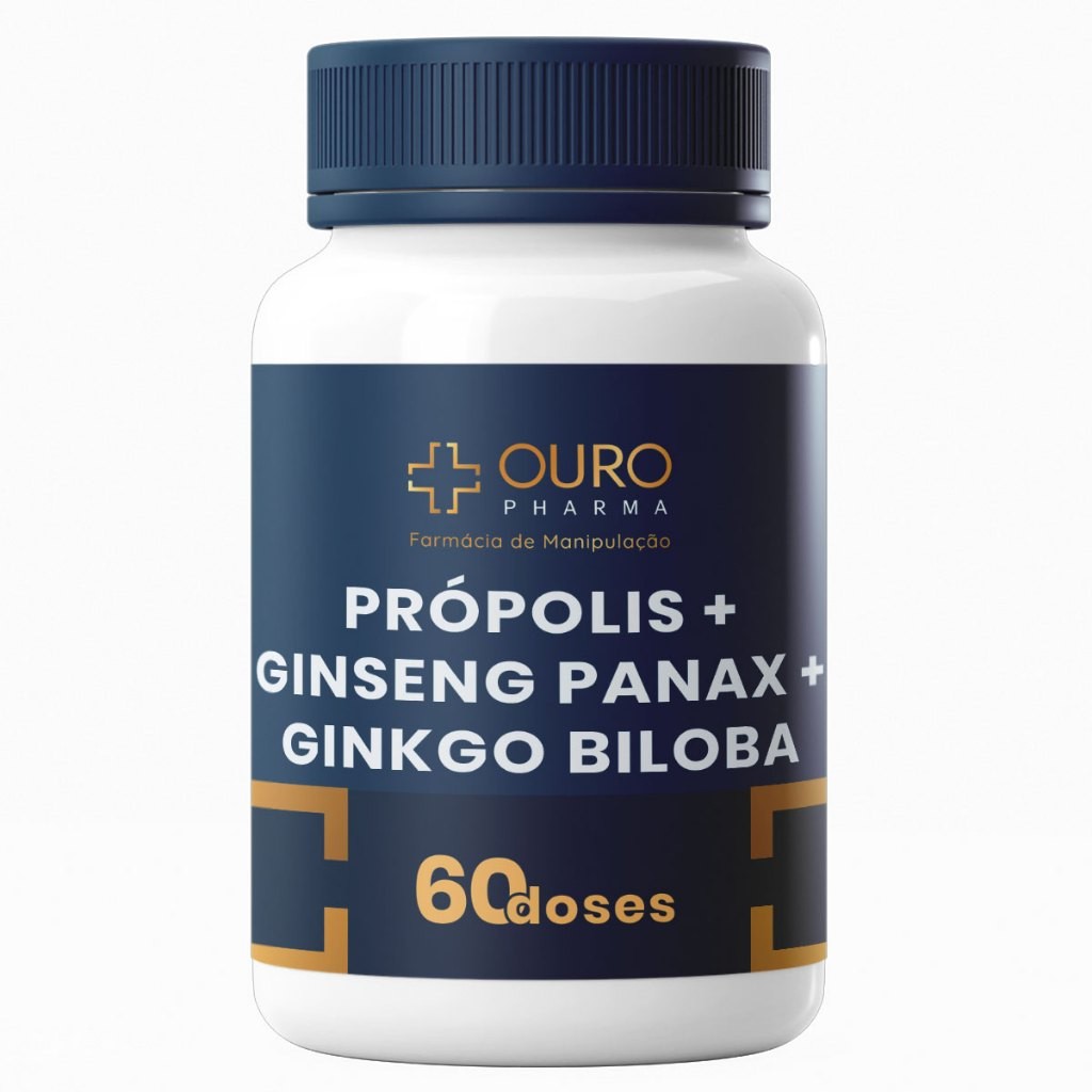 Ginseng Panax 200mg + Própolis 250mg + Ginkgo Biloba 80mg Manipulado de Qualidade 60 e 120...