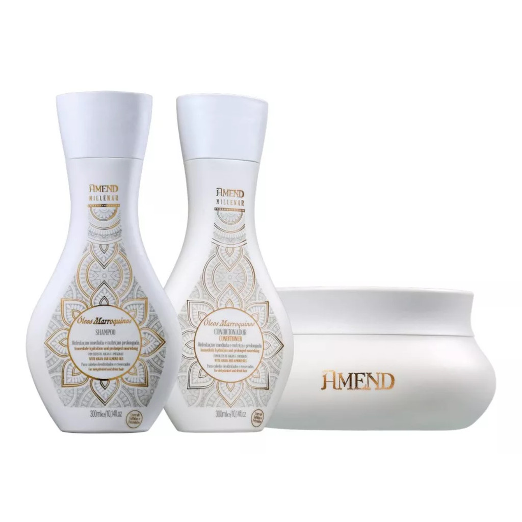 Kit Marroquinos Amend Shampoo Condicionador Máscara  limpa sem agredir enquanto proporciona nutrição