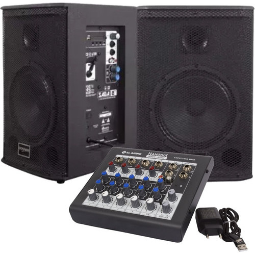 Caixa Ativa E Passiva Mesa 6 Canais Kit C/ 225 Watts Saga8