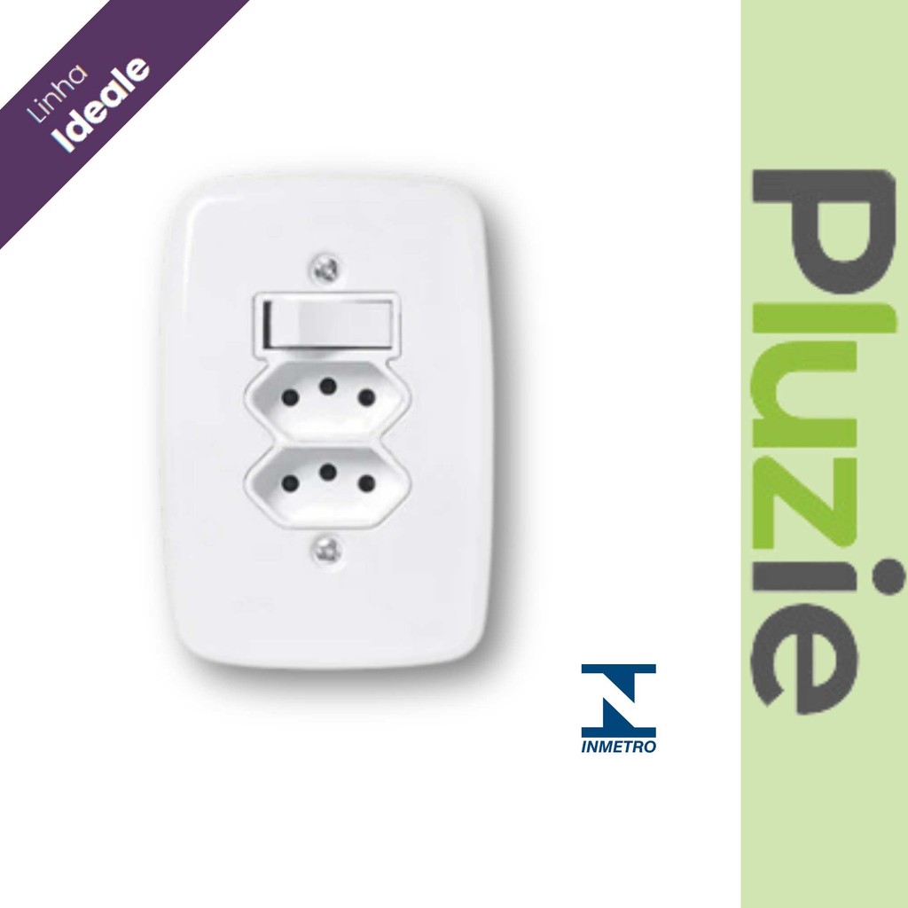 Interruptor 1 Tecla Simples+2 Tomada 2P+T 10A Ideale Pluzie