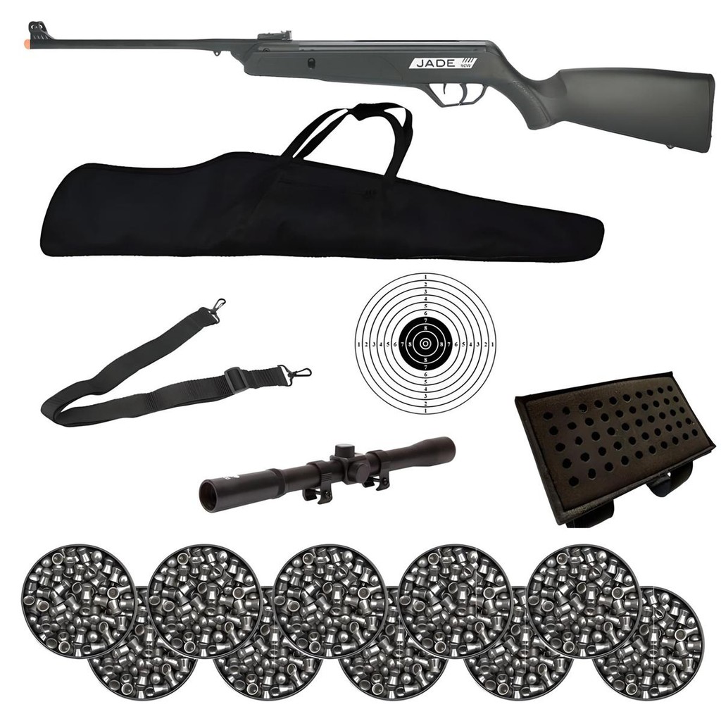 Carabina de Pressão New Jade 4.5mm - CBC + Luneta 4x20 + 10 Chumbos + Bandoleira + Capa + Alvo + Porta Chumbo em Oferta na Shopee