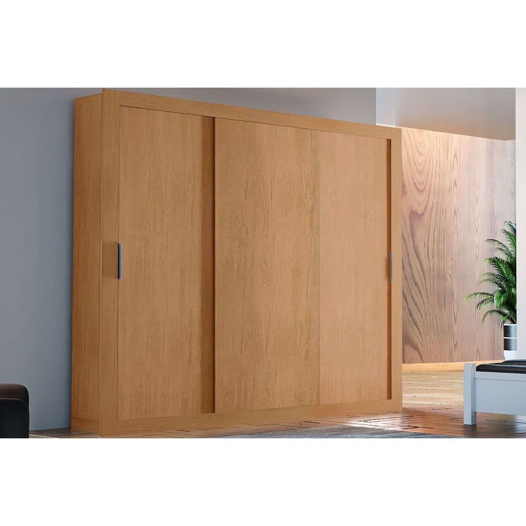 Guarda Roupa Solteiro 3 Portas de Correr e 4 Gavetas Veneza Naturalle/Ripado 3D - Rufato - Home & Living