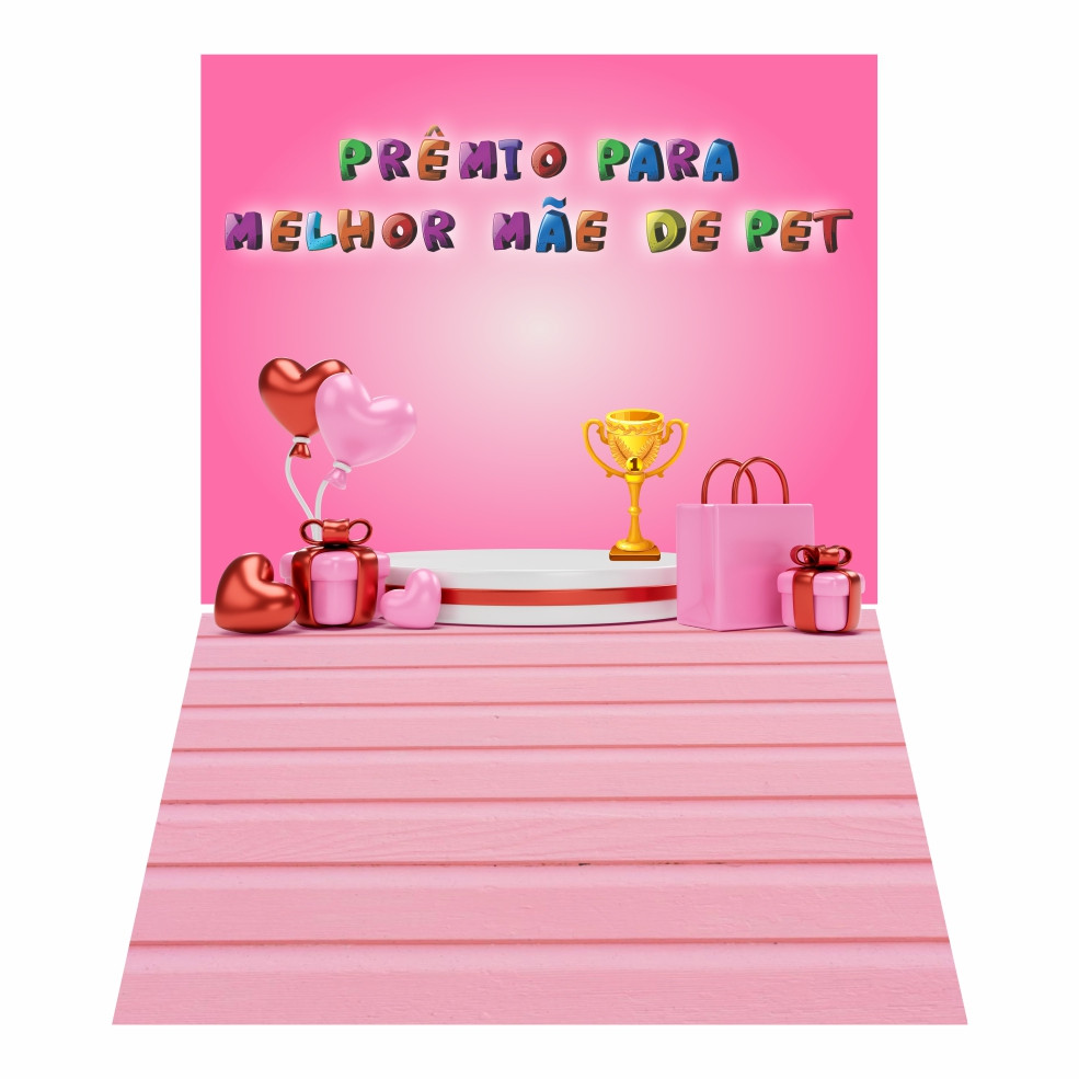 Lindo Painel Fundo Fotográfico Pet Shop Dia das Mães, melhor mãe de pet, troféu, cor rosa letreiro