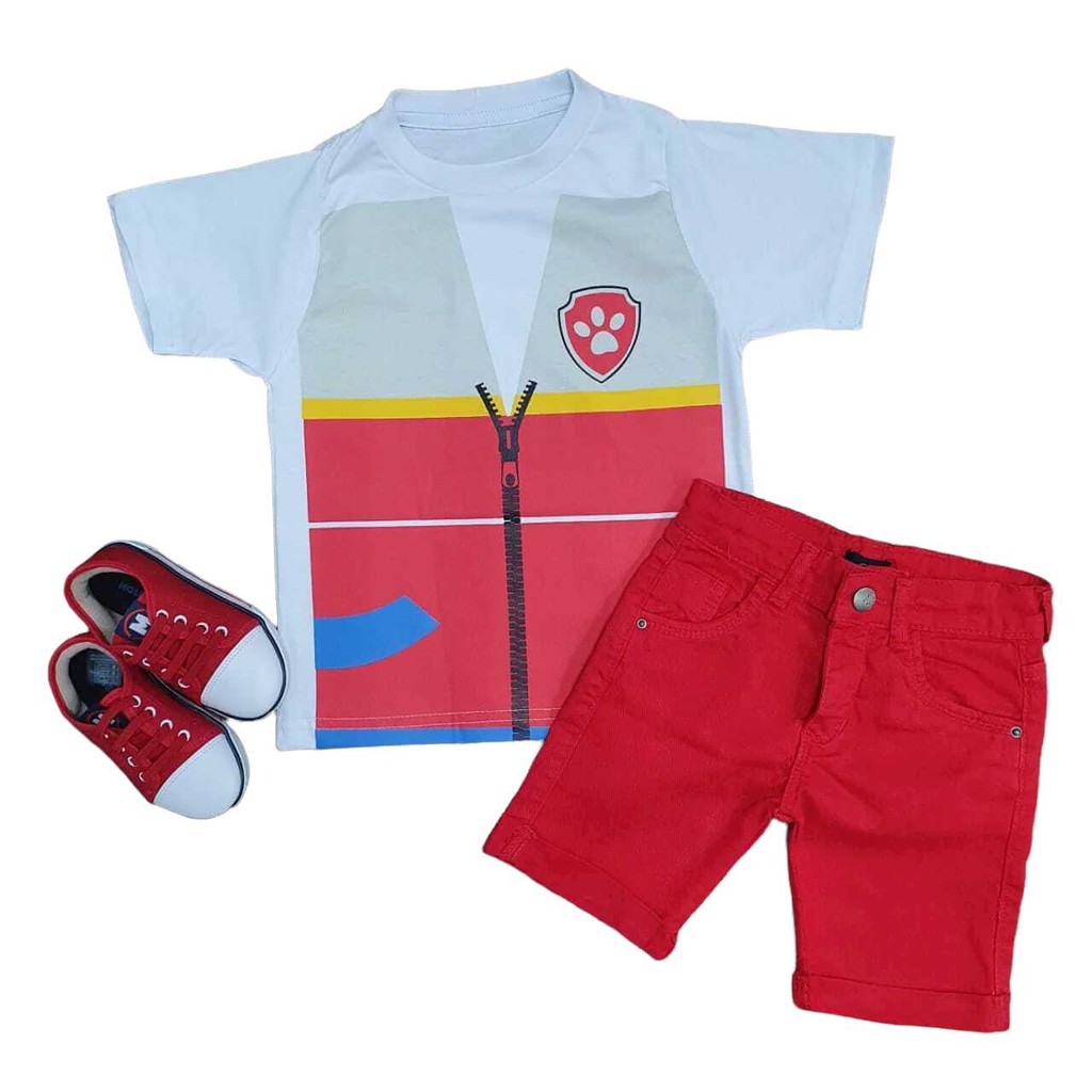 Conjunto Camiseta e Bermuda Vermelha Patrulha Canina Infantil