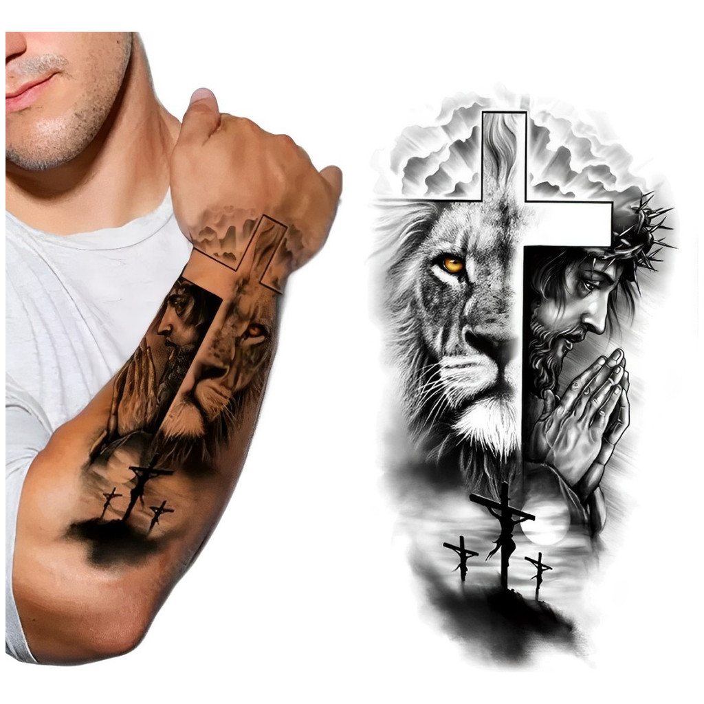 Tatuagem Temporária Falsa Masculina Feminina Leão Jesus em Oferta na Shopee