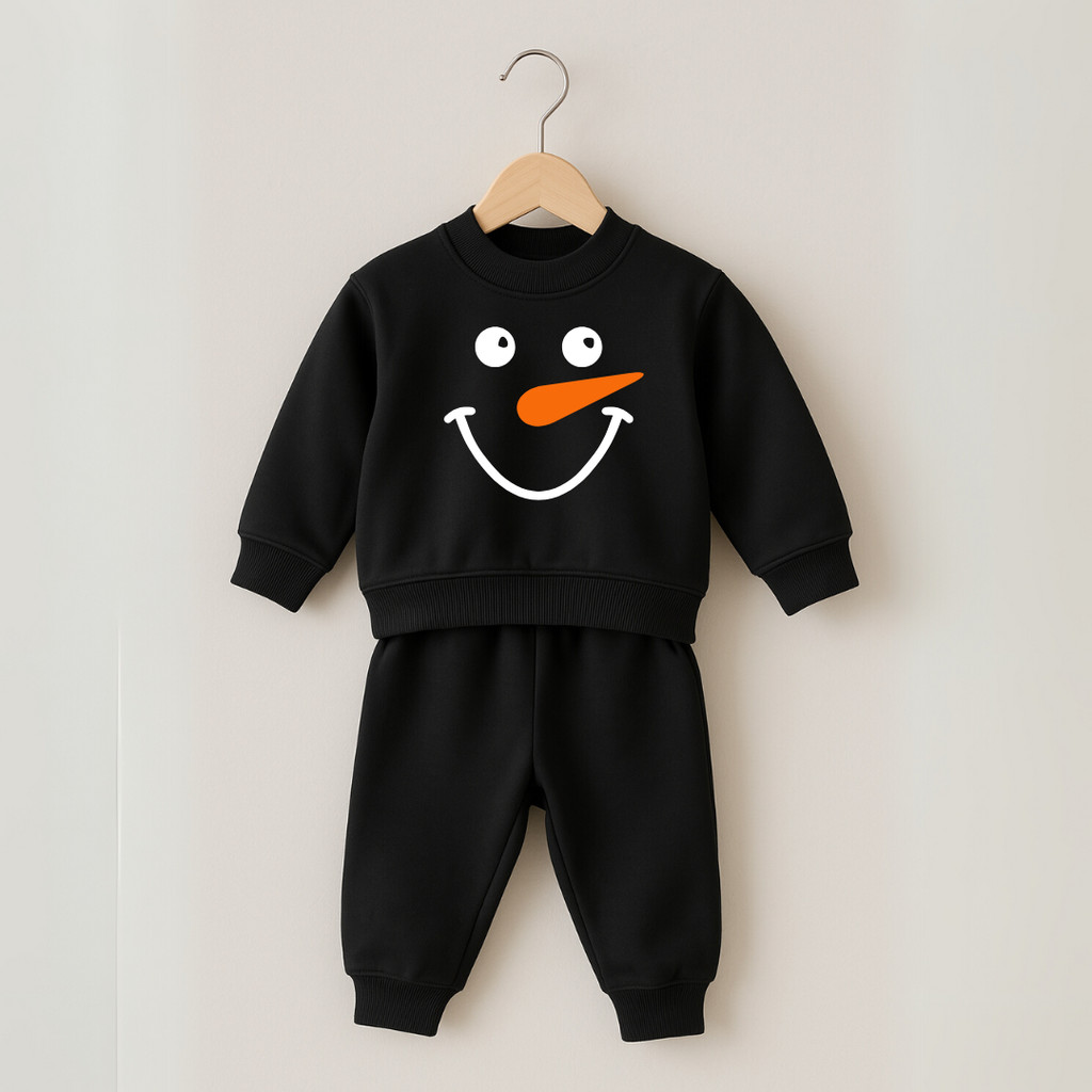 Conjunto Moletom Preto Infantil Felpado Boneco de Neve Quentinho G à 4 Anos