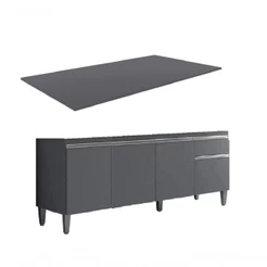Balcão De Cozinha 150cm Tatiane 4 Portas 1 Gaveta Com Tampo Cinza