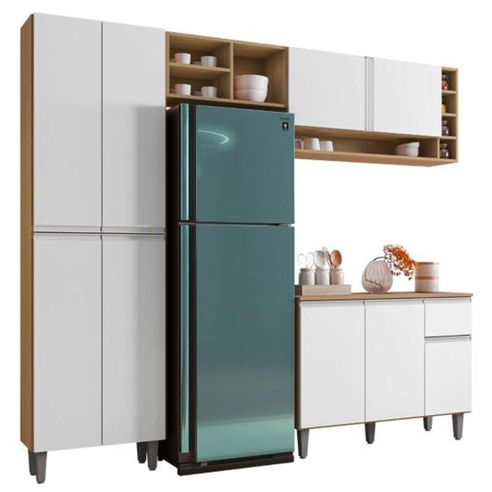 Cozinha Modulada 2,30m Compacta Vanessa Com Balcão Branco Amêndoa/Branco