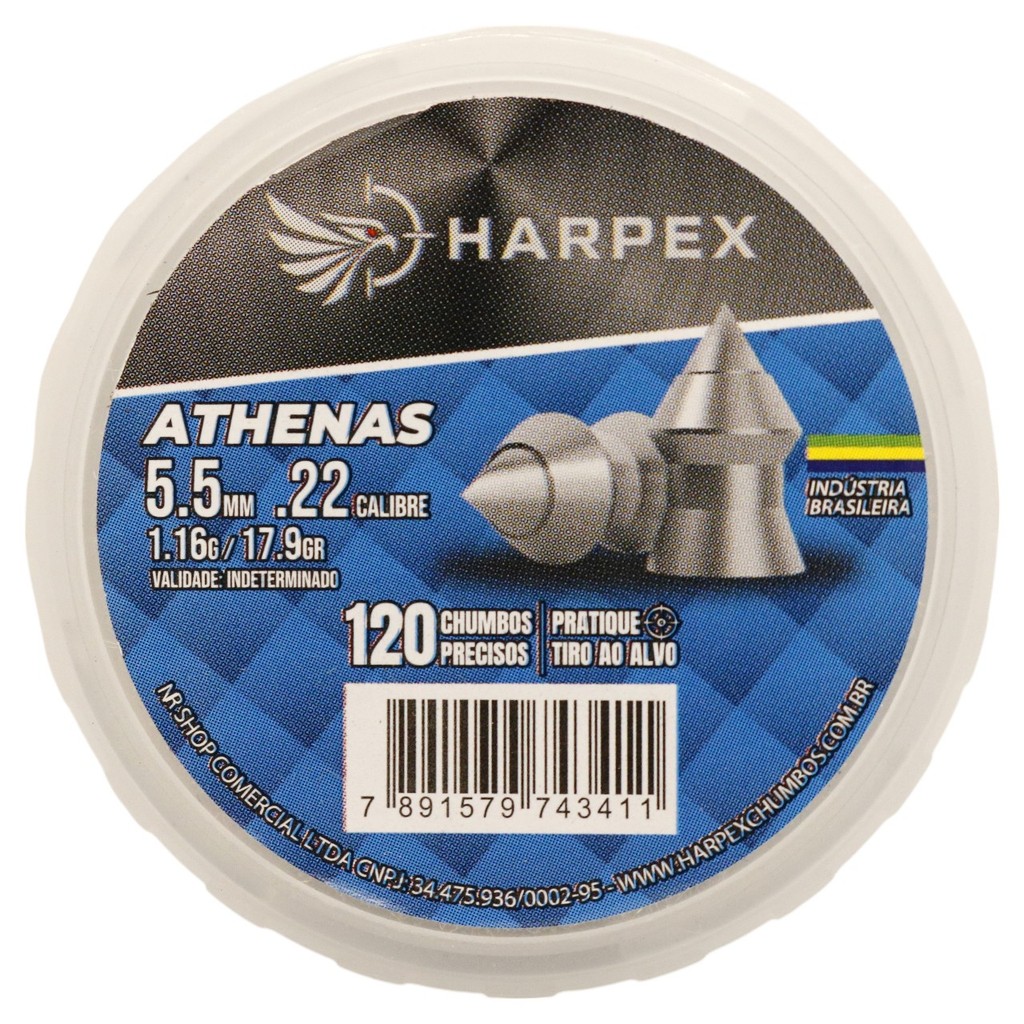 Chumbinho Harpex Athenas Precisão e Penetração 5.5mm (.22) - 120un em Oferta na Shopee
