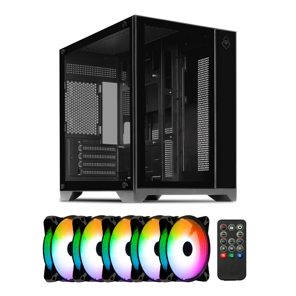 Gabinete Gamer Mancer CV100, Mid-T, Lateral De Vidro, Preto, MCR-CV100-BK + 5 Ventoinhas Com Controladora - Computers & Accessories