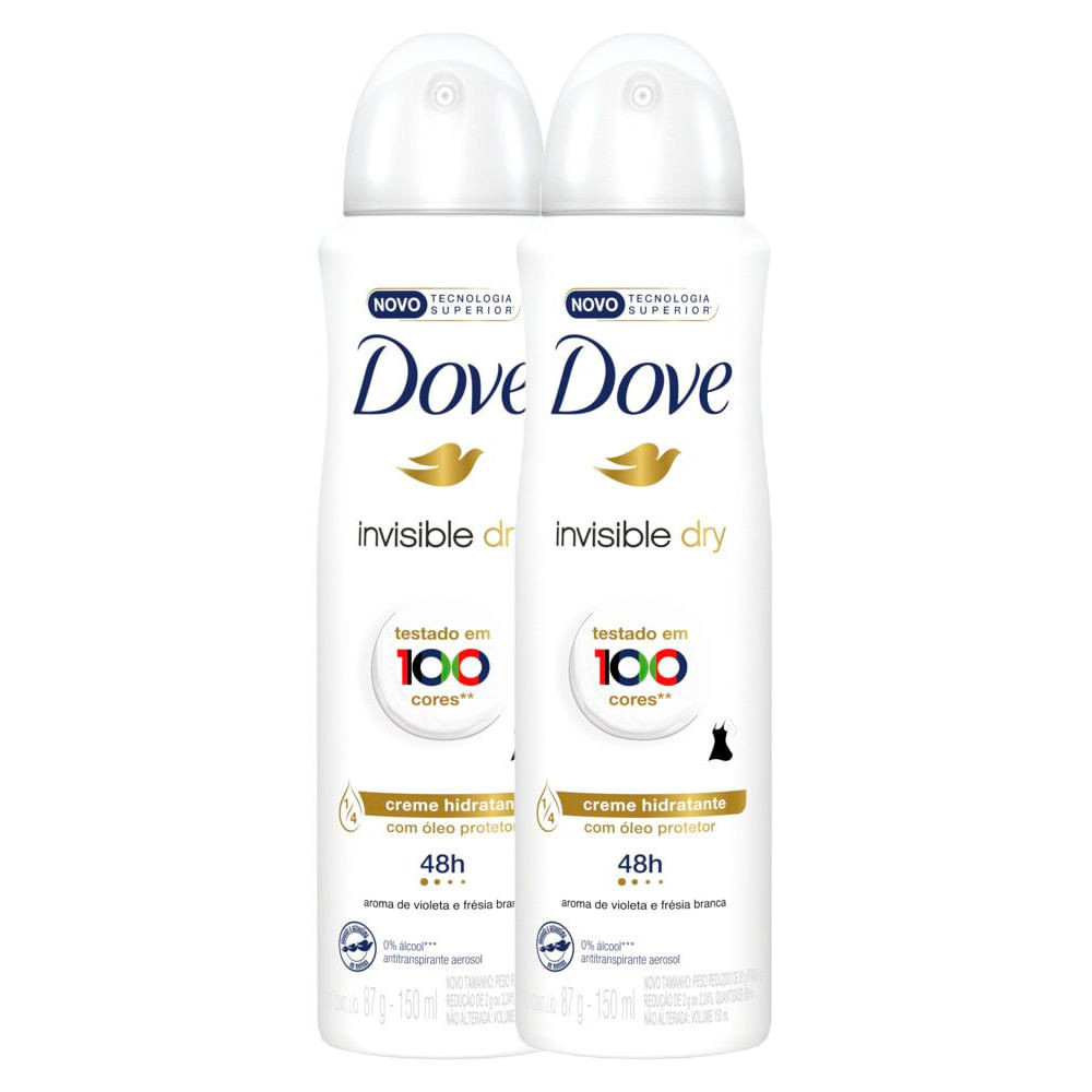 Kit 2 Desodorante Antitranspirante Aerosol Dove Invisible Dry 150ml - Beauty