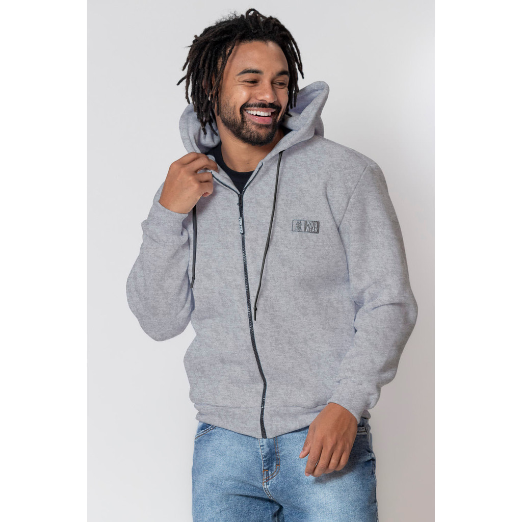 Blusa Moletom Masculina Com Zíper Polo Wear Cinza Médio - Men Clothes