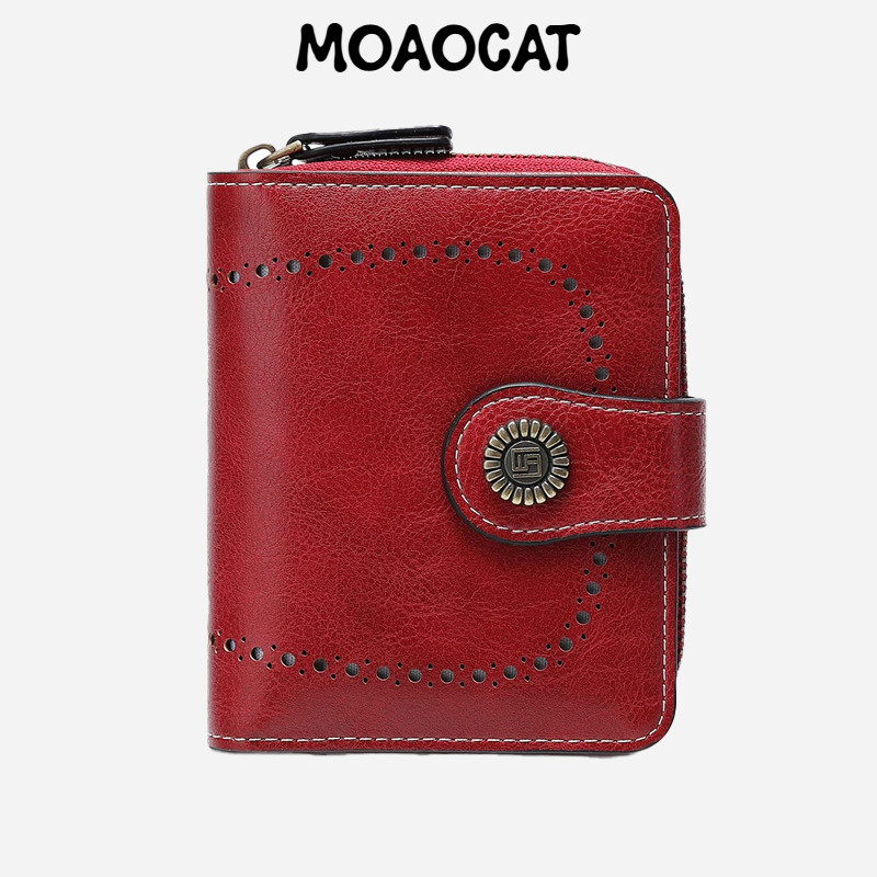 MOAOCAT Nova Carteira Pequena para Mulher em Couro Legítimo, Porta Cartões Bifold No 145
