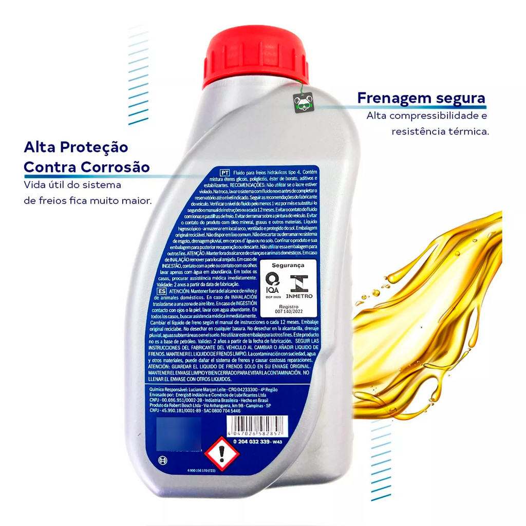 Detalhes do Kit 3 Fluidos Óleo de Freio Bosch DOT 4 Carro e Moto 500ml