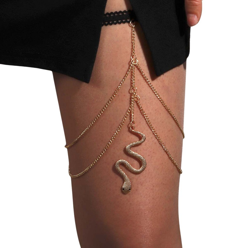 Body Chain Corrente Coxa Strass Dourado Cobra 4 Correntes