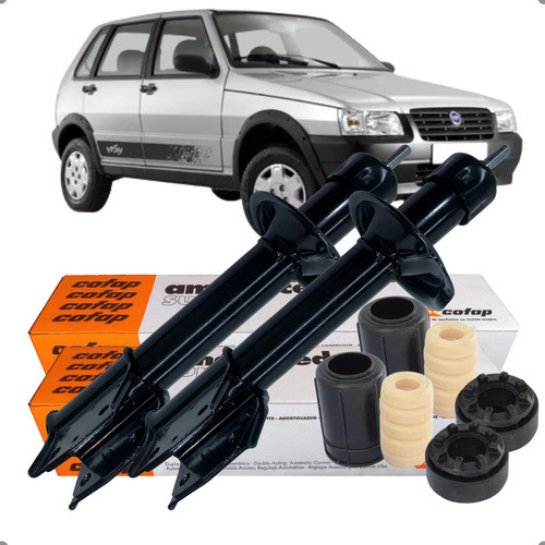 Par Amortecedor Dianteiro Cofap + Kit Batente Uno Mille Way 2008 2009 2010 2011 2012 2013
