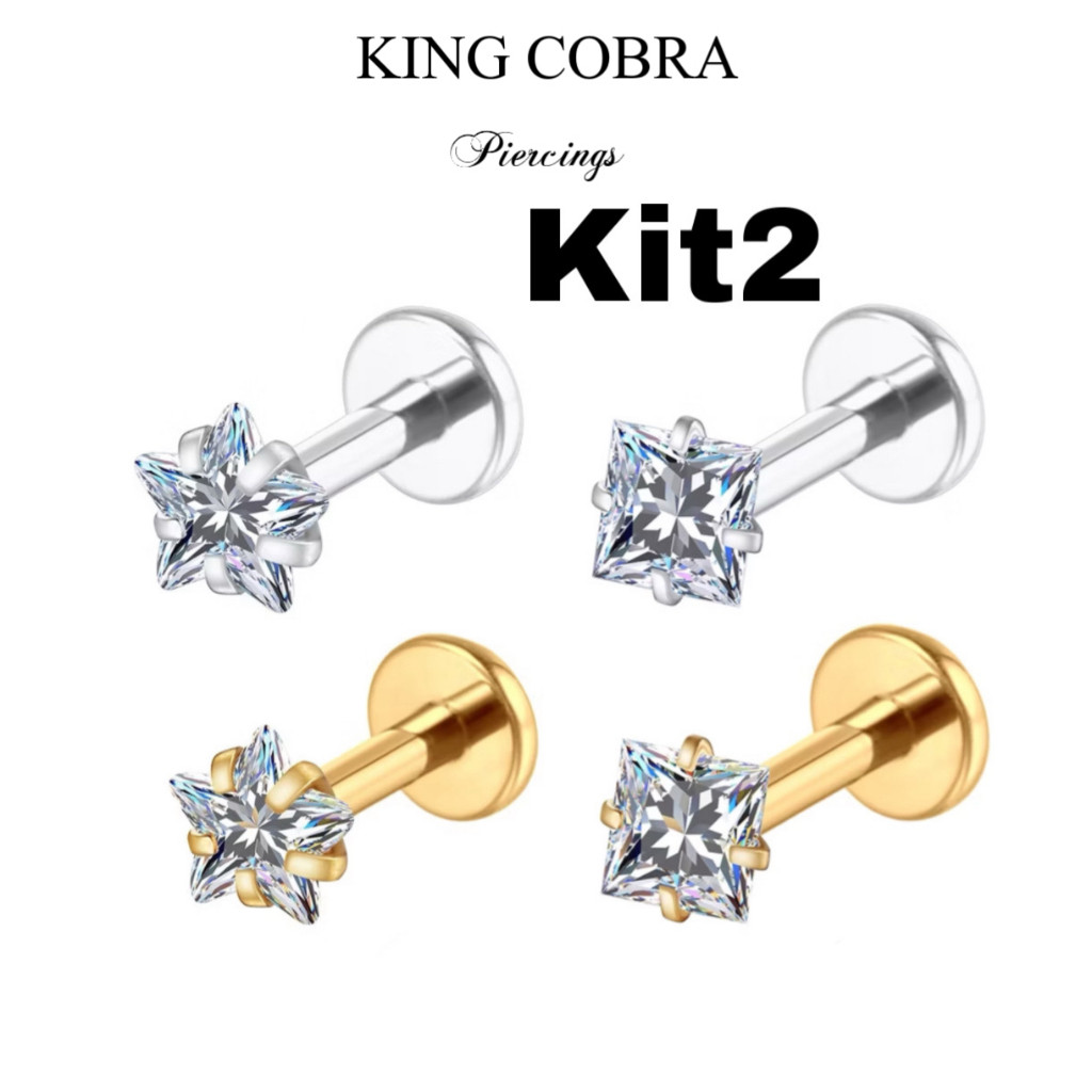 Kit 2PCS Piercing Minibarbell Aço Cirúrgico PVD Zircônia / Helix, Flat, Conch, Tragus, Lóbulo e Outros KA501 -  KIT 2 em Oferta na Shopee