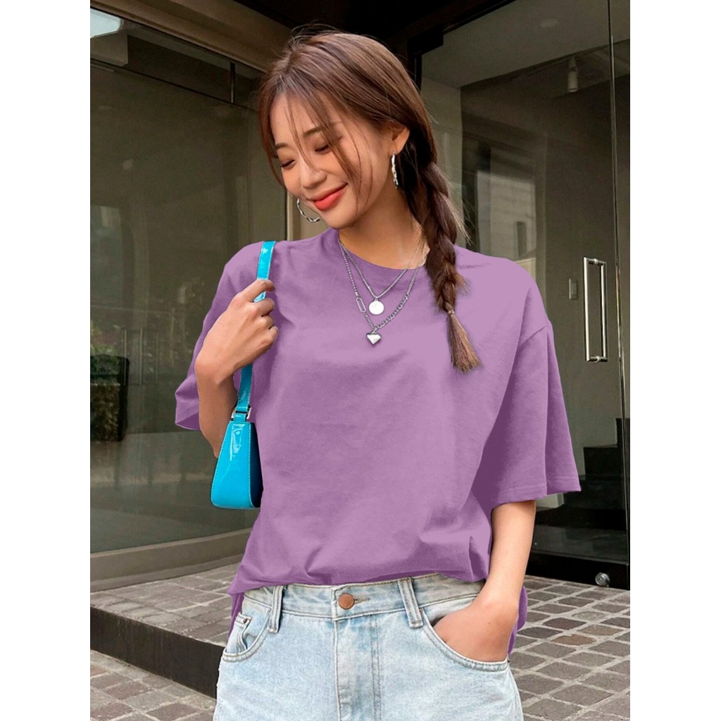 Blusa Oversized Lilás Esportiva Lisa Unissex Camiseta Larga Confortável  T Shirt Plus Size Clássica