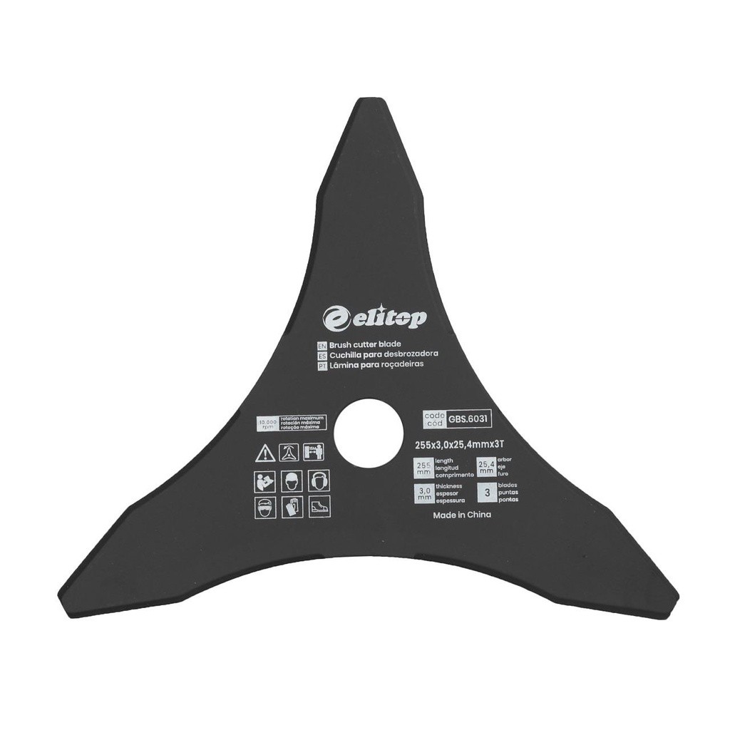 Lâmina para Roçadeira de 3 pontas 255 x 3.0 x Furo Central 25.4mm