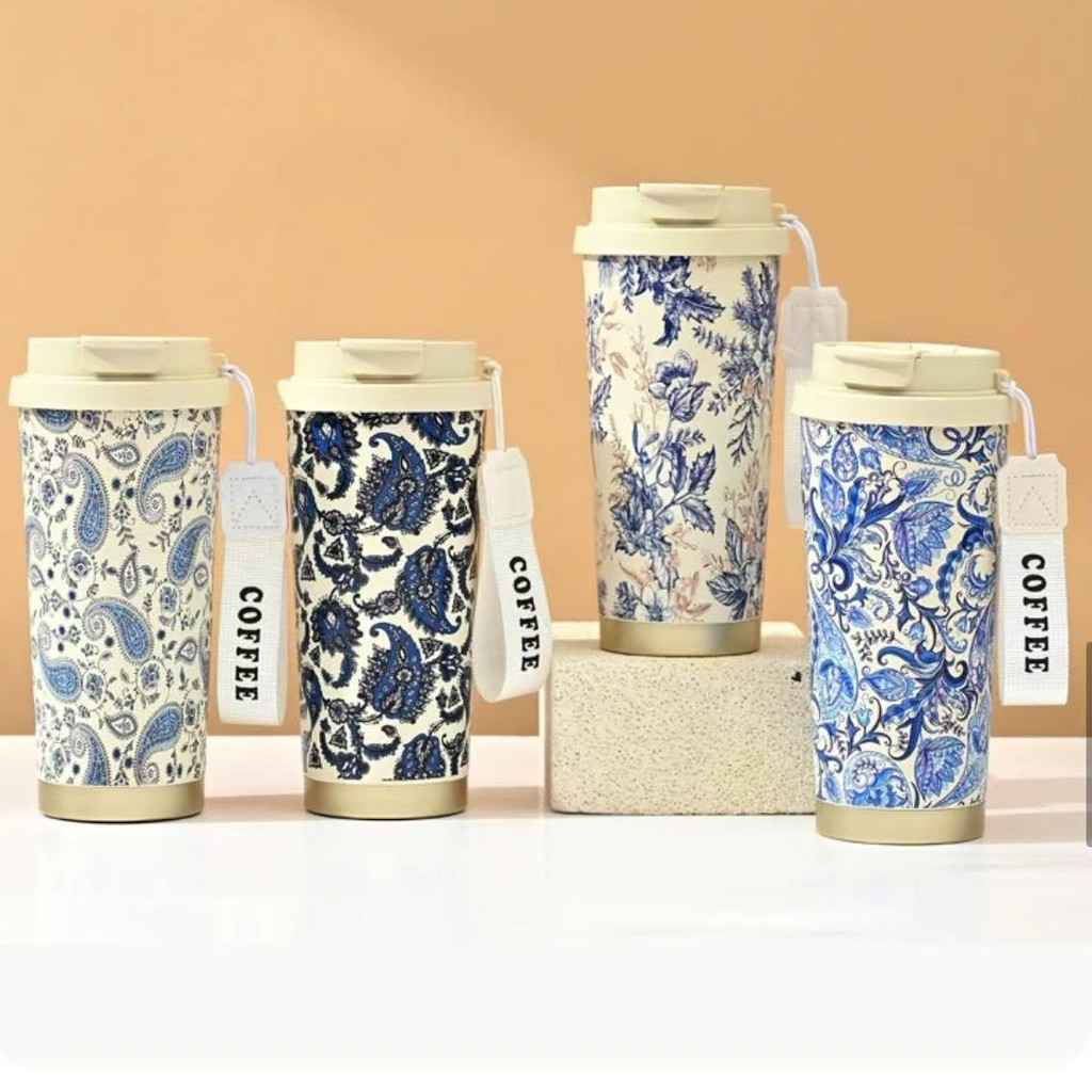 Garrafa Térmico 500ml Copo de Café de Aço Inoxidável Com Duplo Bico Estampa Elegante