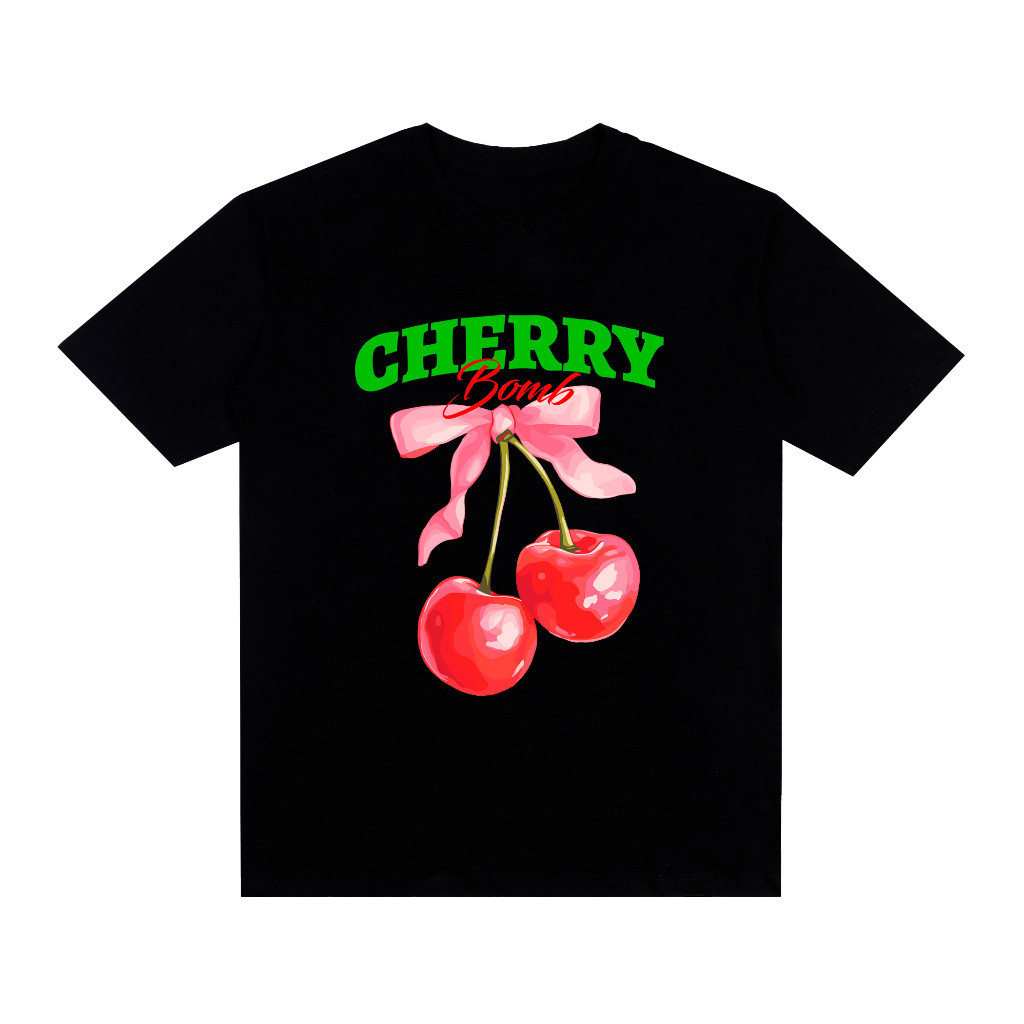 Camiseta Premium em Algodão PuroSISI Camiseta Oversized Feminina 100% Algodão Cherry Bomb cropped cereja