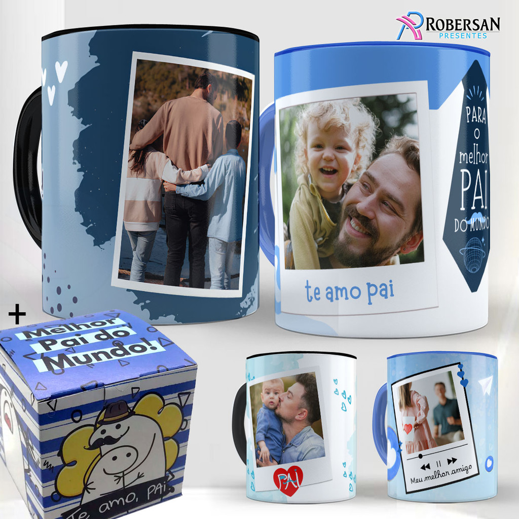Caneca Dia dos Pais com Foto Lembrancinha Presente Pai Padrasto Avo Personalizado Xicara Porcelana