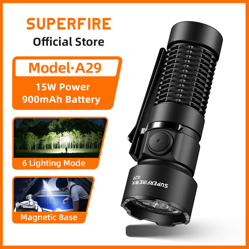 SUPERFIRE A29 15W EDC Tocha Recarregável Lanterna Led De Alta Potência Tático Cauda Magnética Acampamento Ao Ar Livre Pe