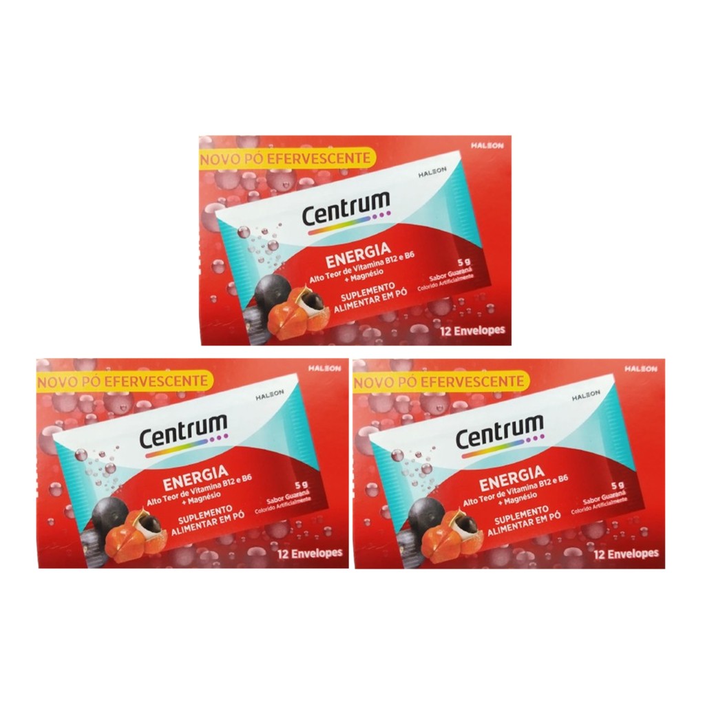 Kit 3 Multivitamínico Centrum Energia Em Pó C/12 Envelopes