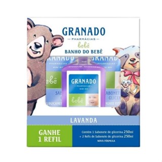 KIT GRANADO BEBE SABONETE GLICERINA 250ML+2 REFIS LAVANDA 250ML em Oferta na Shopee