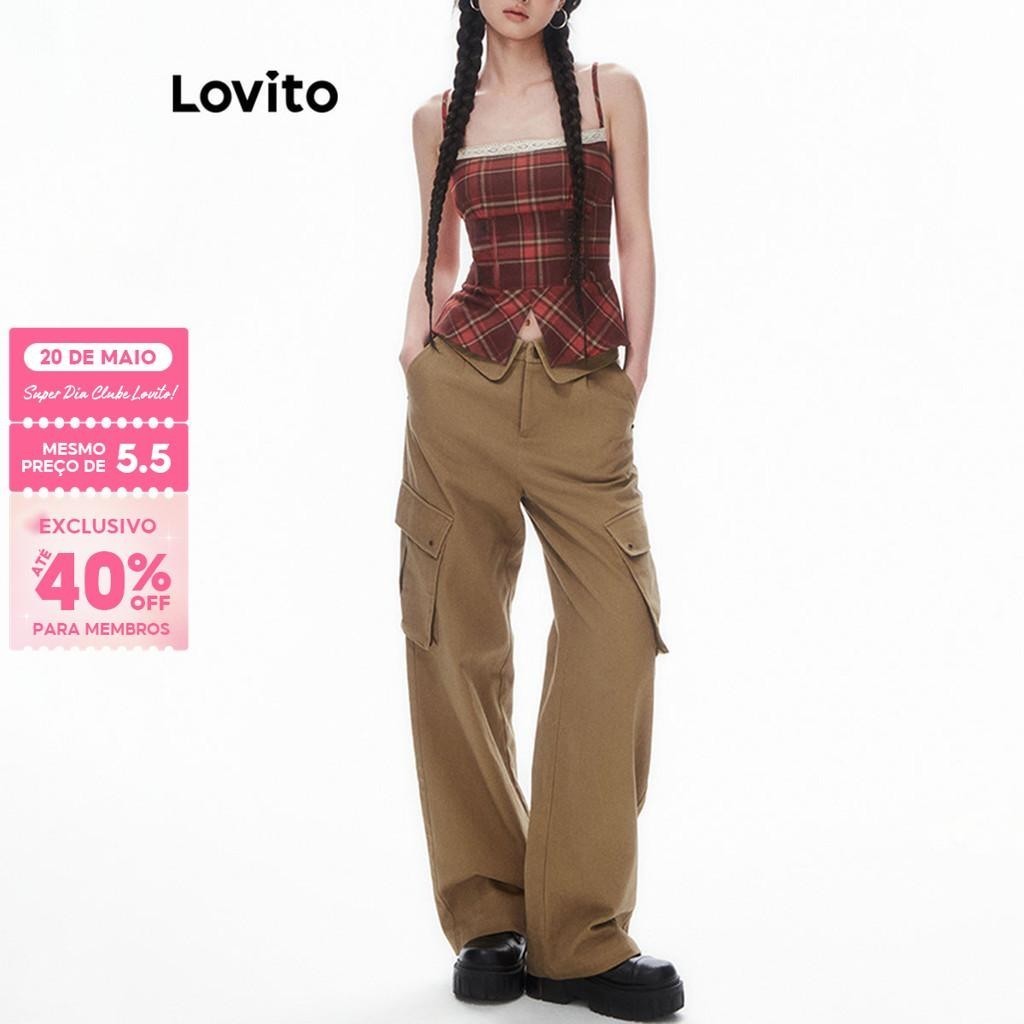 (Trendy) Lovito Regata Casual Com Estampa Xadrez Para Mulheres L95EDTK320 - Women Clothes
