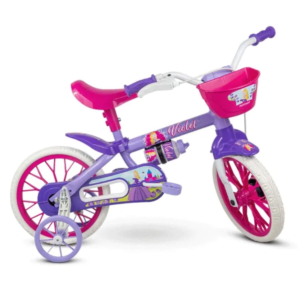 Bicicleta Infantil Original Aro 12 Violet 4 Nathor Rosa e Roxa Criança Esportes Presente