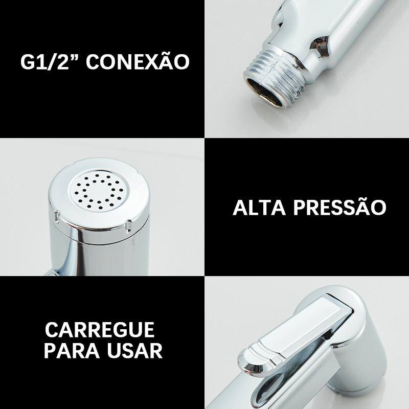 Ducha Higiênica Luxo Metal Cromado Acionamento 1/4 De Volta 120cm Tubo