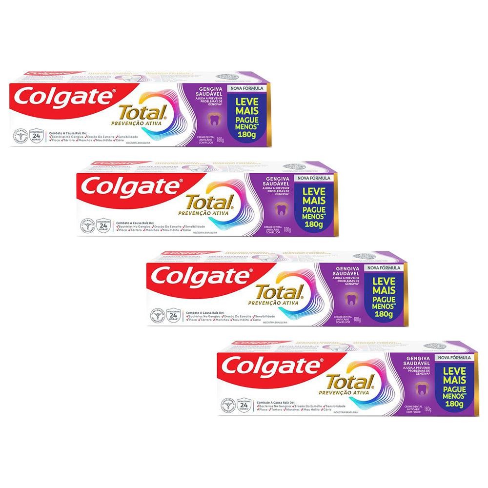 Kit 4 Creme Dental Colgate Total 12 Gengiva Reforçada 180g em Oferta na Shopee