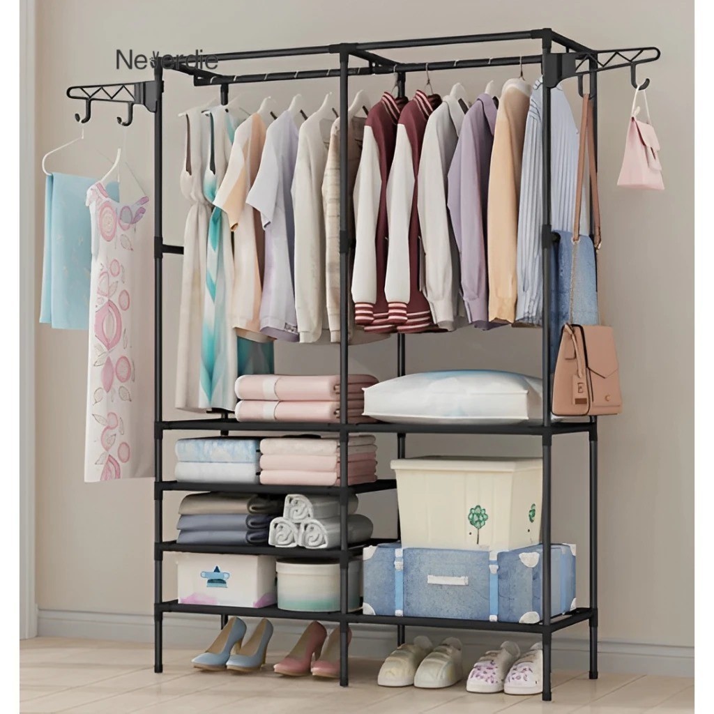 Guarda Roupa Portátil Multi-funciona Desmontável De Roupa Cabideiro Chão Sapateira 4 Nichos Organizador Multiuso