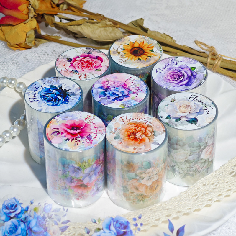 QOUZMO 1 Rolo De Fita PET Para Colagem De Diário Vintage [Série Meet the Sea of Flowers] diy scrapbooking deco Fitas Ade em Oferta na Shopee