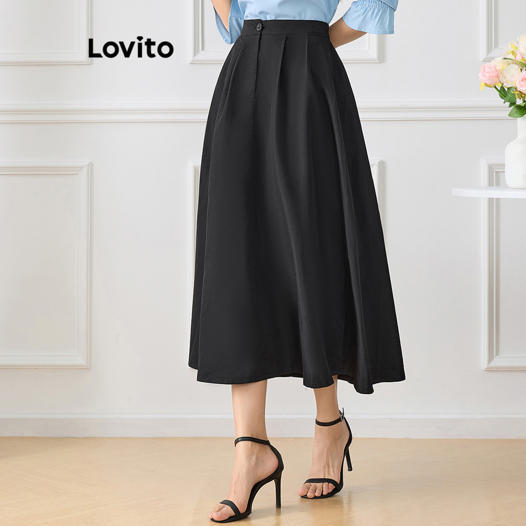 Lovito Saia plissada simples elegante para mulheres L118ED273 - Women Clothes