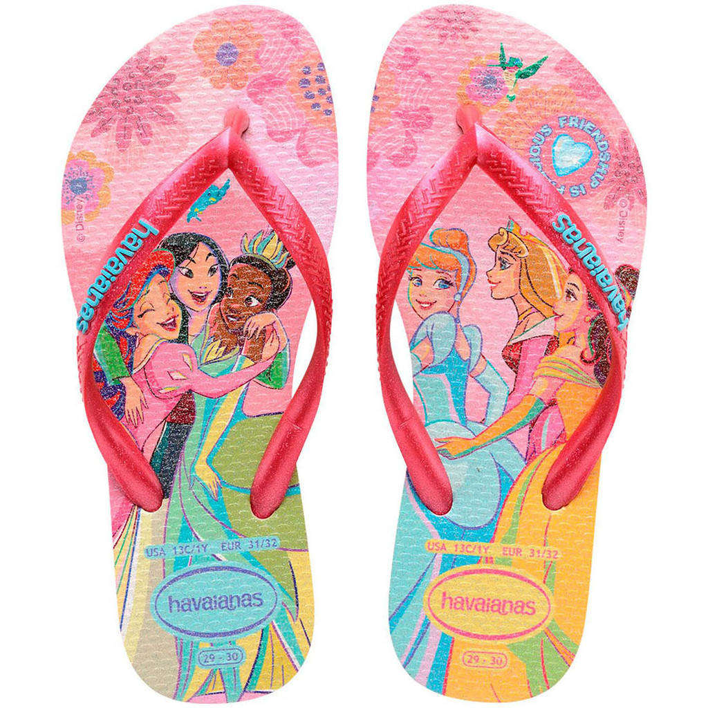 Chinelo Princesas Disney Havaianas Slim Cinderela Bela Aurora Moana Mulan Tiana Ariel Kids