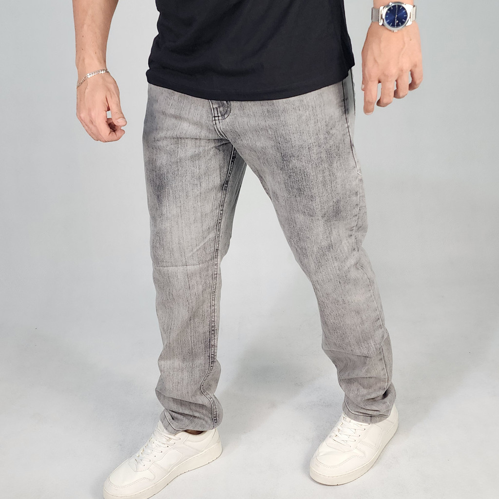Calça Jeans Masculina Reta Slim Marmorizada Lycra Elastano Premium Cinza Claro em Oferta na Shopee