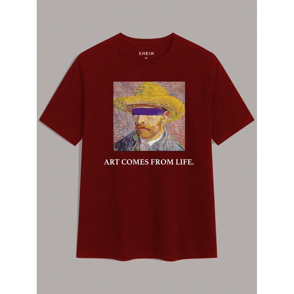 Camiseta Feminina Tumblr Vermelho Estampada Oversized Pintura Van Gogh Estampado Blusa Life Style