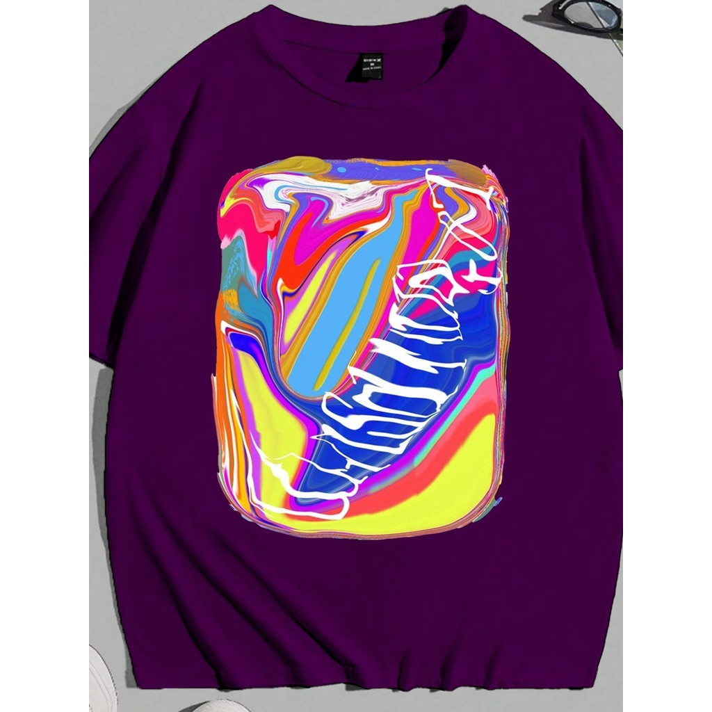Camiseta Unissex Streetwear Skatista Hip-Hop Estampada Abstrato Colorido Blusa Oversized Old School