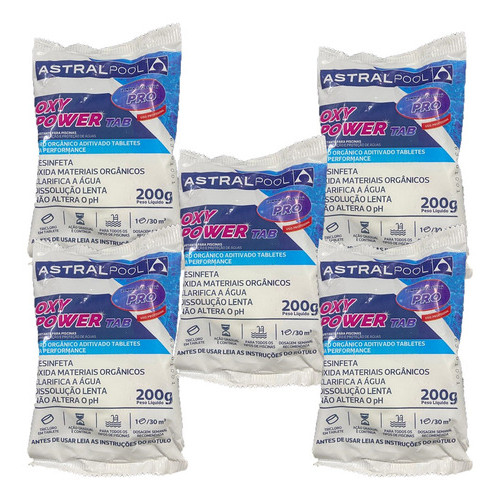 Kit 5 Pastilhas Oxy Power Tab Astrapool Limpeza Completa Piscinas